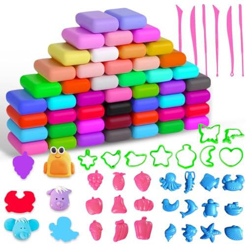48 Farbiges Modelliermasse-Set,Ton Lufttrocknend,Kinderknete,Kleine Geschenke für Kinder,Kreatives Modellierset mit Werkzeugen und Zubehör, Geschenk für Jungen und Mädchen im Alter von 3-12 Jahren von SUNXBUK