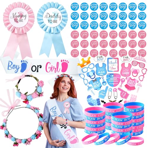 Gender Reveal Party Deko 107Pcs,Party Decoration, Gender Reveal Party Spiele Boy or Girl Deko Geschlecht, Baby Dusche Feier von SUNXBUK
