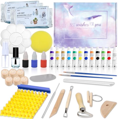 Modelliermasse Lufttrocknender Ton,Töpferset für Zuhause,DIY Kreativset,39-teiliges Ton Töpferset für Anfänger für zuhause,DIY Handarbeit, Eltern-Kind-Aktivitäten, Kindergeburtstagsgeschenke von SUNXBUK