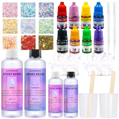 SUNXBUK Epoxidharz Set Anfänger 608ml,1: 1-Verhältnis, Resin harz Gießen Mit Epoxidharz Zubehör, mit Farbe, Glitzer, Blattgold, Messbecher, für DIY Schlüsselbund, Halskette SUNXBUK Epoxidharz Set Anfänger 608ml,1: 1-Verhältnis, Resin harz Gießen Mit Epoxidharz Zubehör, mit Farbe, Glitzer, Blattgold, Messbecher, für DIY Schlüsselbund, Halskette von SUNXBUK