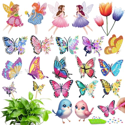 SUNXBUK Schmetterling Diamond Painting 20 Stück,Kinder Diamond Painting Set, Schmetterlings-Diamantmalerei,Entspannung und Dekoration,Kreative Deko,Geschenk für Mama und Kinder von SUNXBUK