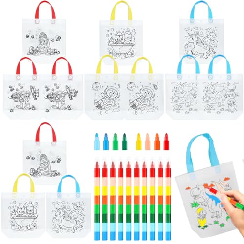 SUNXBUK Taschen zum Bemalen für Kinder,12 Stück Stoffbeutel zum Bemalen für Kinder und 12 Stück Stapelbare Wachsmalstifte,DIY Graffiti Non-Woven Stoffbeutel,für Mitgebsel Kindergeburtstag SUNXBUK Taschen zum Bemalen für Kinder,12 Stück Stoffbeutel zum Bemalen für Kinder und 12 Stück Stapelbare Wachsmalstifte,DIY Graffiti Non-Woven Stoffbeutel,für Mitgebsel Kindergeburtstag von SUNXBUK