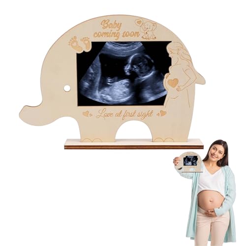 SUNYOK Ultraschallbild Bilderrahmen Elephant Baby Ultraschall Fotorahmen Schwangere Bilderrahmen Holz Schwangerschaft Gescchenk für Werdende Mutter Sonogramm Rahmen Babyparty von SUNYOK