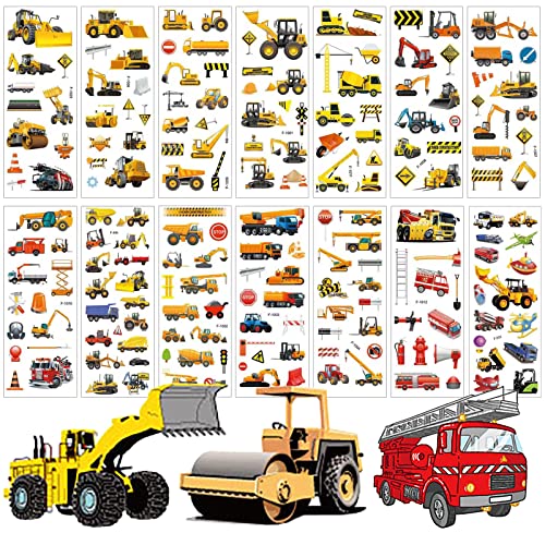 3D Aufkleber Kinder,14 Blätter Auto Bagger Sticker für kinder & Kleinkinder, Geschwolle 3D Fahrzeug Traktor Stickers Set für Kinder Belohnungssticker Party Kindergeburtstag Gastgeschenke Mitgebsel von SUNYOVIME