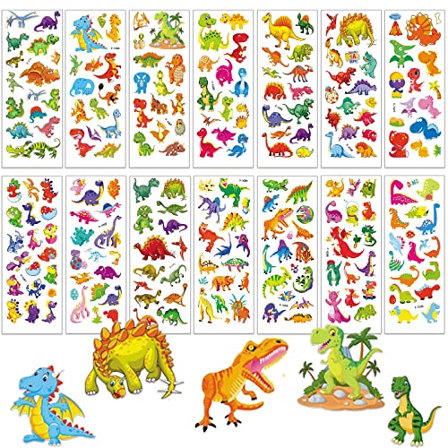 3D Aufkleber Kinder,14 Blätter Dinosaurier Sticker für kinder & Kleinkinder,Niedliche Geschwollen Dino Stickers Set für Jungen Mädchen Belohnungssticker Party Kindergeburtstag Gastgeschenke Mitgebsel von SUNYOVIME