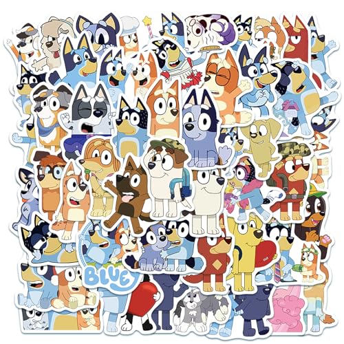 50 Stück Bluey Sticker Kinder,Cartoon Vinyl Sticker Set Wasserfest Graffiti Stickers,Bluey Aufkleber für Laptop Skateboard Koffer Helm Auto Fahrrad Handy,Geschenk für Kinder Teenager Erwachsene von SUNYOVIME