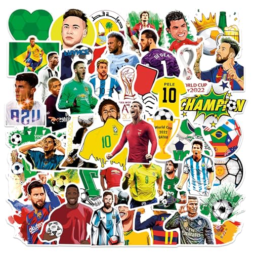 50 Stück Fußball sticker,Fußballstar Stickers,Wasserfest Fussball Sticker, Graffiti Aufkleber,Vinyl Sticker für Laptop Skateboard Koffer Helm Auto Fahrrad Handy Auto,Geschenke für Kinder Erwachsene von SUNYOVIME