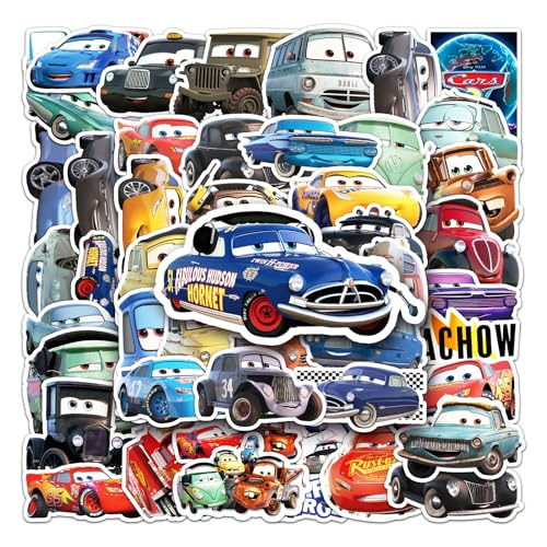 Cars Sticker,50 Stück Lightning McQueen Aufkleber Set,Cartoon Vinyl Sticker Wasserfest Graffiti Aufkleber für Laptop Skateboard Koffer Auto Handy Scrapbook,Geschenk für Kinder Teenager Erwachsene von SUNYOVIME