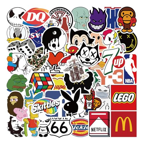 Marken Sticker 50 Stück Brand Stickers,Cool Markenlogo Aufkleber,Vinyl Sticker Set Wasserfest Graffiti Stickers,Stickerbomb für Laptop Skateboard Koffer Helm Auto Fahrrad Handy von SUNYOVIME