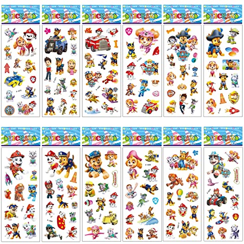 SUNYOVIME Paw Patrol 3D Sticker Kinder Kleinkinder, 12 Blätter Puffy Aufkleber Anime Set, für Belohnungsaufkleber, Mitgebsel Kindergeburtstag Gastgeschenke, (RT001) von SUNYOVIME