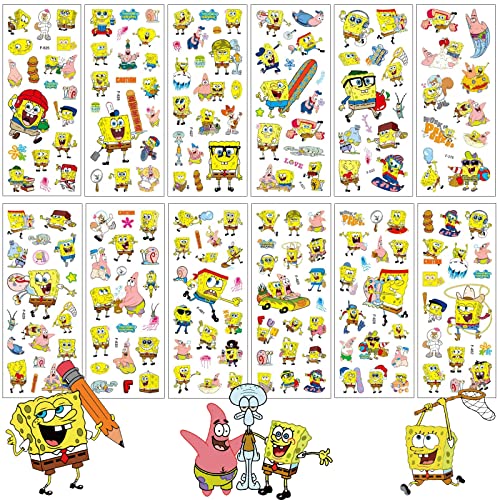 Spongebob Sticker Kinder Kleinkinder,Puffy 3D Aufkleber Kinder 12 Blätter Aufkleber Sticker Set,Anime Aufkleber Jungen Mädchen für Belohnungsaufkleber Kinder,Mitgebsel Kindergeburtstag Gastgeschenke von SUNYOVIME