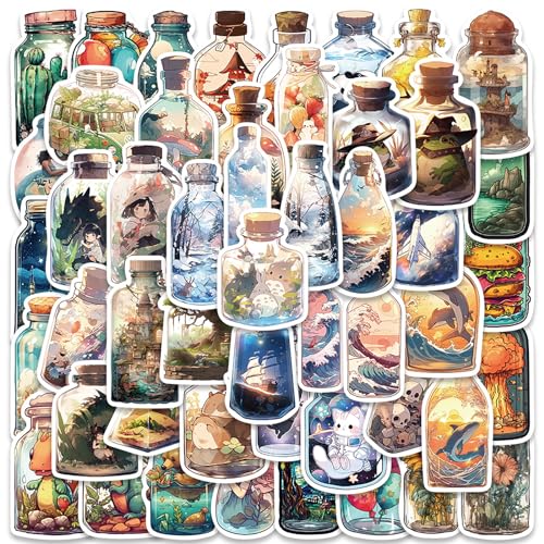 Sticker Aesthetic,50 Stück Vintage Sticker Set,Wasserfeste Welt In Einer Flasche Aufkleber,Cartoon Vinyl Stickers für Laptop Skateboard Koffer Scrapbooking,Geschenk für Kinder Teenager Erwachsene von SUNYOVIME