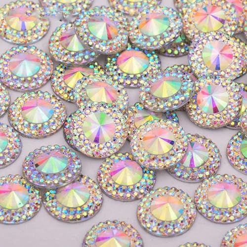 8 10 12 18 20 30 40 mm Glitzer-Strass-Applikation mit großer Kristall-AB-Flachrücken-Cabochon-Steine, Kunstharz-Kristallhandwerk, 30 mm, 20 Stück von SUOCMG