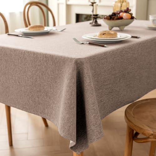 SUODAO Tischdecke, 140x200cm Fleckschutz Wasserabweisend Abwaschbar Tischwäsche Reißfest Leinendecke Abwischbare Tafeldecke Table Cloth Dauerhaft Outdoor Tischtuch für Garten Küche Essen Party(Khaki) von SUODAO