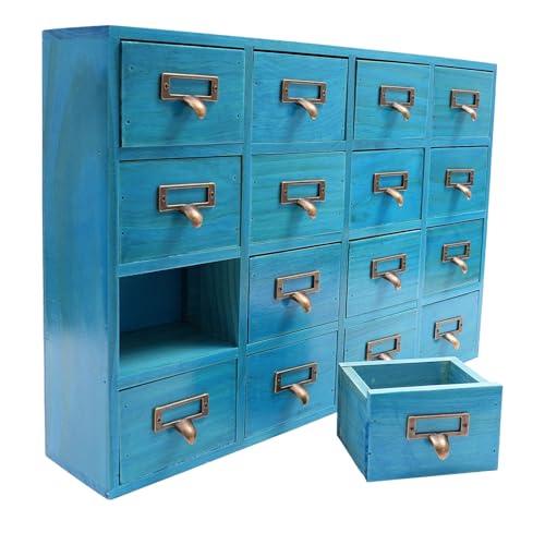 Holz Schreibtisch Schublade Organizer, 16 Schubladen Kommode mit Metallgriffen Desktop Storage Box, Apotheker Truhen und Schränke, Kräuter Aufbewahrungsbox, für Home, Office, Medizin von SUONTY