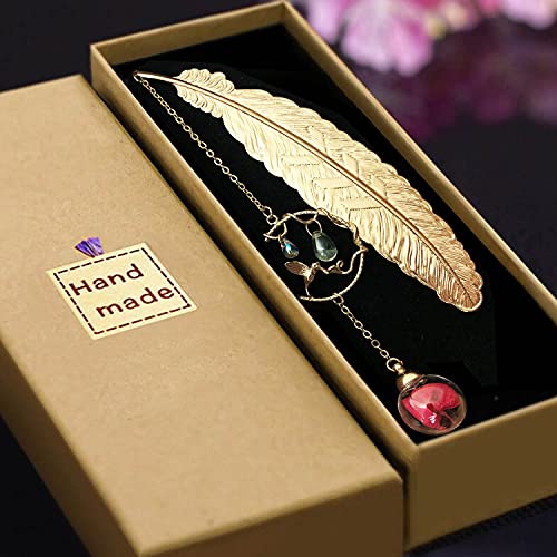 SUOXU Feder Lesezeichen, Zwei Farben von Gold und Silber, Exquisite Retro mit 3D-Kolibris und Glasperlen, für Leser, Damen und Kinder, 2 Stück, Messing, Office Products von SUOXU