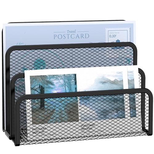 SUPEASY 3 Fächer Briefhalter - Mesh Metall Dokumentenhalter für Schreibtisch, Desktop Mail Halter und Briefablage (Schwarz) von SUPEASY