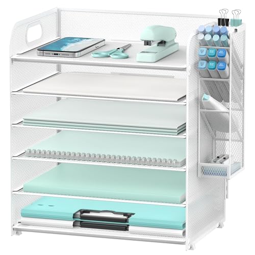SUPEASY 6-Tier Briefablage mit 4-Stift-Haltern, Mesh Schreibtisch Organizer Brief Tray mit Griff, Papier Organizer für A4 Datei Ordner, Weiß SUPEASY 6-Tier Briefablage mit 4-Stift-Haltern, Mesh Schreibtisch Organizer Brief Tray mit Griff, Papier Organizer für A4 Datei Ordner, Weiß von SUPEASY