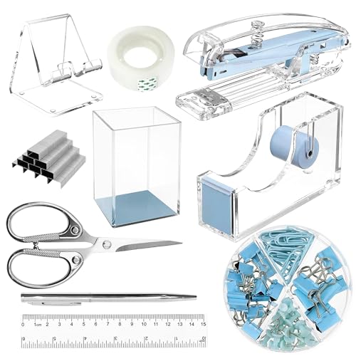 SUPEASY Blauer Schreibtisch Organizer und Zubehör Bürobedarf, 10Pcs Set für Büro mit Hefter, Tape Dispenser, Stifte, Stifthalter, Telefonhalter, Band, Lineal, 1 Box Heft, Schere und 1 Box Clip SUPEASY Blauer Schreibtisch Organizer und Zubehör Bürobedarf, 10Pcs Set für Büro mit Hefter, Tape Dispenser, Stifte, Stifthalter, Telefonhalter, Band, Lineal, 1 Box Heft, Schere und 1 Box Clip von SUPEASY