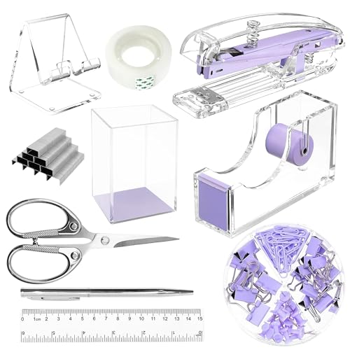 SUPEASY Lila Schreibtisch Organizer und Zubehör Bürobedarf, 10Pcs Set für Büro mit Hefter, Tape Dispenser, Stifte, Stifthalter, Telefonhalter, Band, Lineal, 1 Box Heft, Schere und 1 Box Clip SUPEASY Lila Schreibtisch Organizer und Zubehör Bürobedarf, 10Pcs Set für Büro mit Hefter, Tape Dispenser, Stifte, Stifthalter, Telefonhalter, Band, Lineal, 1 Box Heft, Schere und 1 Box Clip von SUPEASY