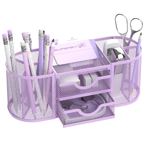 SUPEASY Schreibtisch-Organizer aus Netzstoff, Schreibtisch-Organizer und Zubehör, Stifthalter mit Schubladen, Stifthalter für den Schreibtisch mit 2 Schubladen für Bürobedarf, Lila SUPEASY Schreibtisch-Organizer aus Netzstoff, Schreibtisch-Organizer und Zubehör, Stifthalter mit Schubladen, Stifthalter für den Schreibtisch mit 2 Schubladen für Bürobedarf, Lila von SUPEASY