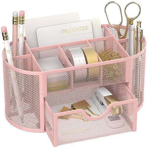 SUPEASY Schreibtisch-Organizer aus Netzstoff, Schreibtischzubehör und Arbeitsplatz-Organizer mit Schubladen, Stifthalter für Schreibtisch mit 9 Fächern für Bürobedarf, 21,6 x 10,9 x 10,4 cm, Rosa SUPEASY Schreibtisch-Organizer aus Netzstoff, Schreibtischzubehör und Arbeitsplatz-Organizer mit Schubladen, Stifthalter für Schreibtisch mit 9 Fächern für Bürobedarf, 21,6 x 10,9 x 10,4 cm, Rosa von SUPEASY