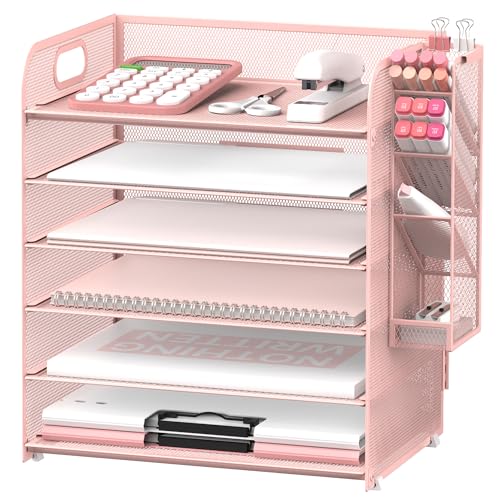 SUPEASY Schreibtisch-Organizer mit 6 Etagen und 4 Stifthaltern, Netzpapier-Organizer, Briefablage mit Griff, Schreibtisch-Organizer-Tablett für A4-Aktenordner, Rosa SUPEASY Schreibtisch-Organizer mit 6 Etagen und 4 Stifthaltern, Netzpapier-Organizer, Briefablage mit Griff, Schreibtisch-Organizer-Tablett für A4-Aktenordner, Rosa von SUPEASY