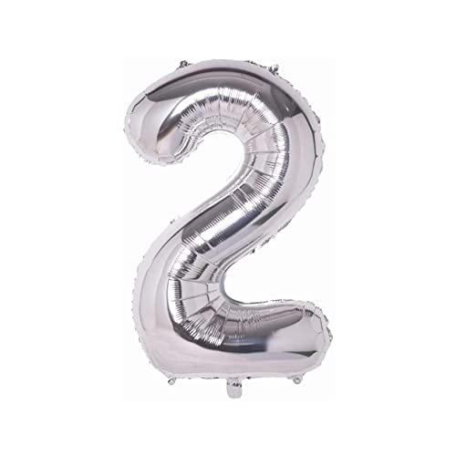 Super Mundo - Luftballons zum Geburtstag, 2 Silber, 45 cm, Luftballon 1, Zahl 2 Geburtstage, Dekoration für Mädchen, Luftballons für Partys (Nummer 2, Silber, 45 cm) von SUPER MUNDO SM