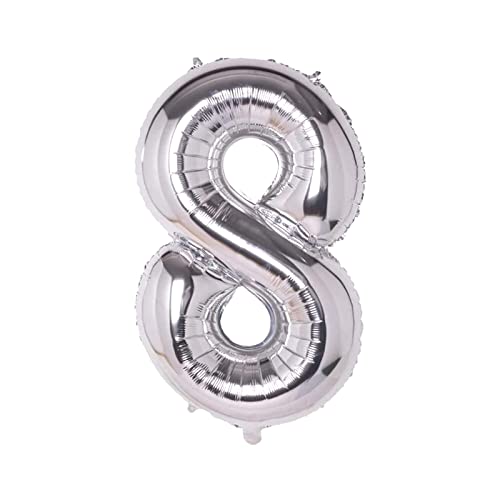 Super Mundo - Luftballons zum Geburtstag, 8 Silber, Luftballon 8, Geburtstag, Dekoration für Mädchen, Luftballons für Partys, 43 cm (Nummer 8, Silber) von SUPER MUNDO SM
