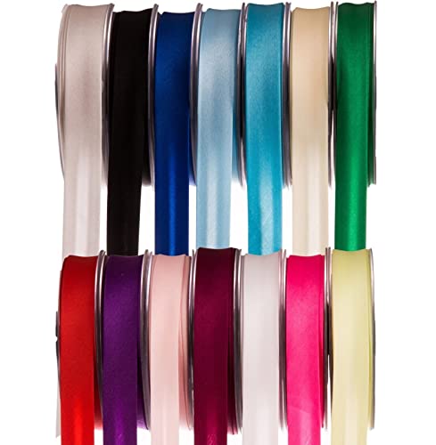 SUPER RIBBONS®™ 19 mm Satin-Schrägband zum Nähen, Kanten, Nähen, Säumen, Besätze, Zubehör, Outfits und Basteln, 25 Meter auf Hartplastik-Rollen – Blau von SUPER RIBBONS