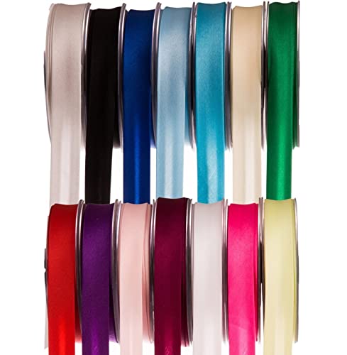 SUPER RIBBONS®™ Satin-Schrägband, 19 mm, zum Nähen, Einfassen, Nähen, Säumen, Trimmen, Zubehör, Outfits und Handwerk, 25 m auf Hartplastikrollen, gebrochenes Weiß von SUPER RIBBONS