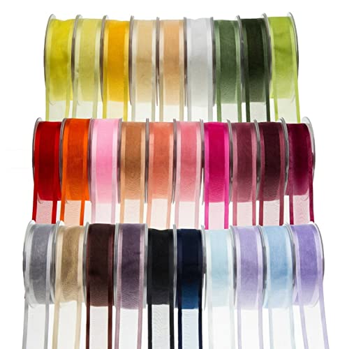 SUPER RIBBONS®™ - Organza-Schleifenband, 10 mm, Satin-Rand, 25 Meter auf Spule, Weiß von SUPER RIBBONS