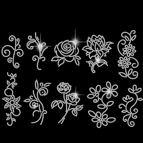 SUPERDANT 10pcs Bügelbild Strass Zum Aufbügeln Auf T Shirt Mit Blumen Kristall Strass Zum Aufbügeln Blumen Kristallaufkleber Strass Bling Aufkleber Für Kleidung DIY Kunst Basteln Geschenke von SUPERDANT