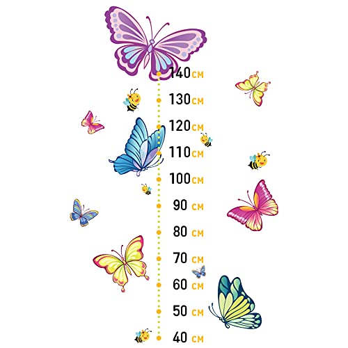 SUPERDANT 2 Blatt/Set Cartoon Höhenwachstum Diagramm Wandaufkleber Bunte Schmetterlinge Selbstklebende Cartoon Höhe Wandtattoo Für Spielzimmer Schlafzimmer Wohnzimmer Dekor 39x90cm von SUPERDANT