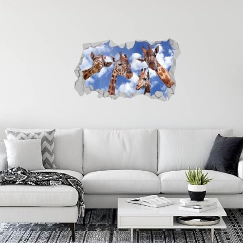 SUPERDANT 3D Break Giraffen Wandaufkleber Giraffenkopf Unter Himmel Wandtattoo Kunstwandbild Tier Kreativ Abziehen Und Aufkleben Für Schlafzimmer Kinderzimmer Babyparty Kinderzimmer Wanddekoration von SUPERDANT