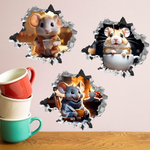 SUPERDANT 3D Wandaufkleber Mausloch Realistischer 3D Wandsticker Mäuse Kaffee Wandtattoo Kinderzimmer Vinyl Wandsticker Lustige Tieraufkleber Für Kinder Aufkleber Zuhause Schlafzimmer Klassenzimmer von SUPERDANT