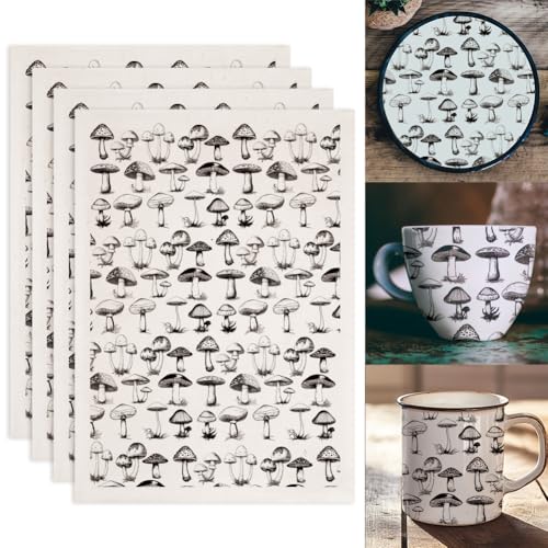 SUPERDANT 4 STÜCK Pilz Unterglasur Transfers Transferaufkleber Keramik Aufkleber Keramik Unterglasur Transfers Porzellan Ton Transferpapier Für Töpferwaren Überglasur Emaille Wasserschiebebilder von SUPERDANT