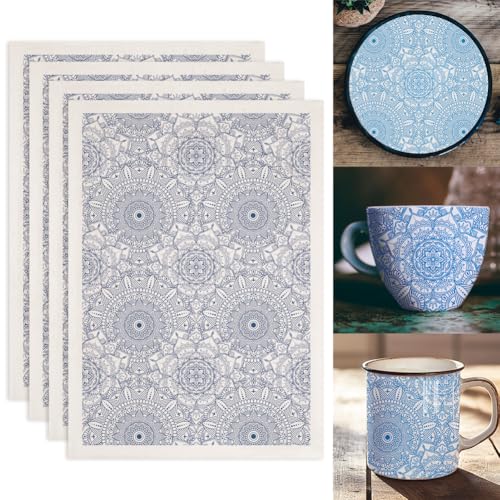 SUPERDANT 4 STÜCK Vintage Mandala Unterglasur Transfers Mandala Muster Transfer Aufkleber Keramiks Aufkleber Keramik Porzellan Ton Transferpapier Für Keramik Überglasur Emaille Aufklebers von SUPERDANT