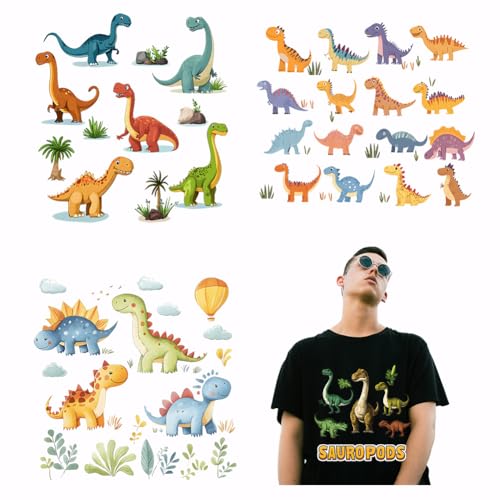 SUPERDANT 4 Stil Cartoon Dinosaurier Wärmeübertragung Dinosaurier Aufbügelbilder Kunststofffolie Logo Aufkleber Set Kleidung Aufbügelbilder Für T Shirts Segeltuchtaschen Jacken DIY Bastelarbeiten von SUPERDANT
