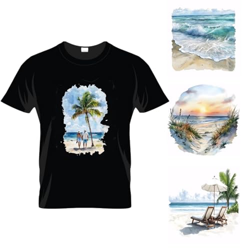 SUPERDANT 4 Stil Strand Wärmeübertragung Wellen Loungesessel Bügelbilder Kunststofffolie Logo Aufkleber Set Kleidung Bügelbilder Für T Shirts Leinentaschen Jacken DIY Basteln von SUPERDANT