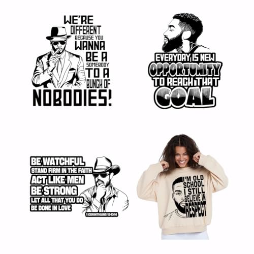 SUPERDANT 4 Stü Cool Man Aufbügler Transferflien Mit Zitaten Wärmeübertragungsaufkleber DIY Schwarz Weiße Aufbügler Wärmeübertragungspapier Für Herrenkleidung T Shirts Rusäe Taschen von SUPERDANT
