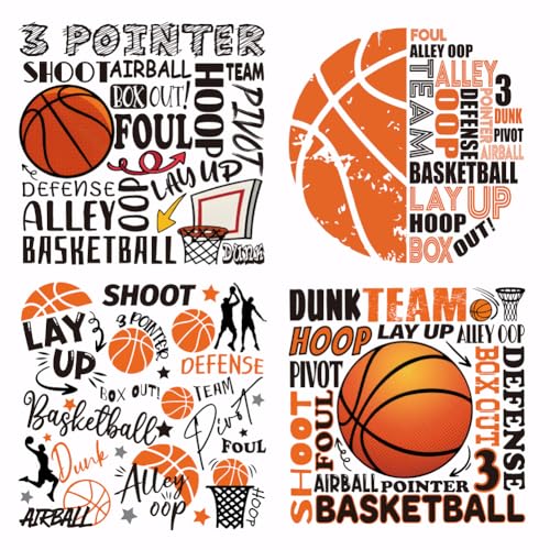 SUPERDANT 4 Stück Basketball Aufbügler Zum Aufbügeln Basketball Thema Wärmeübertragungsaufkleber DIY Bunt Waschbar Wärmeübertragungspapier Für Kinderkleidung T Shirts Rucksäcke Kissen von SUPERDANT