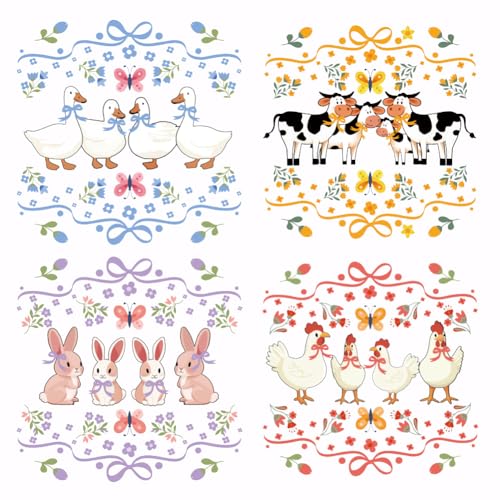 SUPERDANT 4 Stück Bügelbilder Mit Bauernhoftieren Cartoon Tiere Wärmeübertragungsaufkleber DIY Ente Kuh Waschbares Wärmeübertragungspapier Für Kinderkleidung T Shirts Rucksäcke Taschen von SUPERDANT