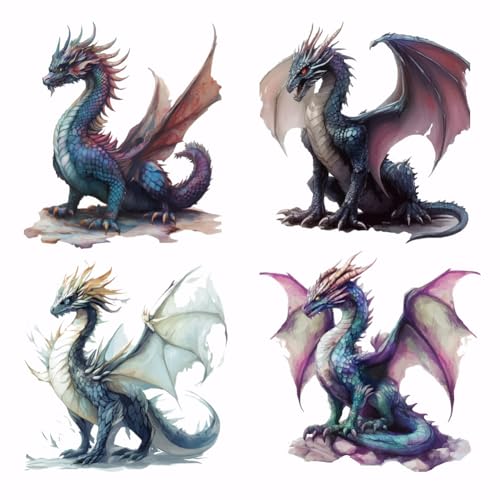 SUPERDANT 4 Stück Drachen Wärmeübertragungsaufkleber Drachen Aufbügler Aufbügler Aufkleber Waschbares Wärmeübertragungspapier Für Kapuzenpullover T Shirts Jacken Dekor Applikation von SUPERDANT