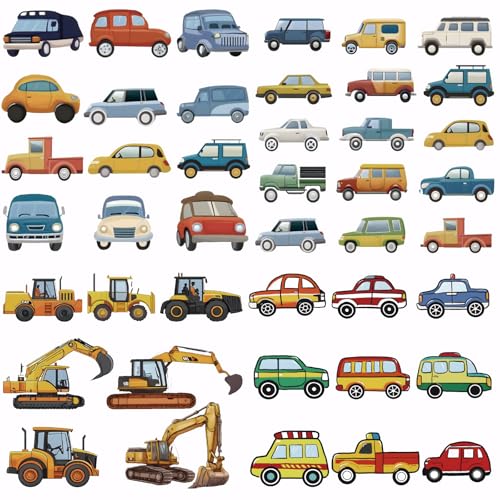 SUPERDANT 4 Stück Fahrzeug Wärmeübertragung Auto Aufbügelbilder Kunststoff Aufkleber Set Kleidung Aufbügelbilder Für T Shirts Segeltuchtaschen Jacken DIY Bastelarbeiten 25x25cm von SUPERDANT