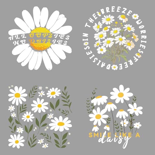 SUPERDANT 4 Stück Gänseblümchen Transferpapier Zum Aufbügeln Blumen DIY Bunter Wärmeübertragungsaufkleber Waschbare Aufbügelaufkleber Für T Shirts DTF Transfers Druckfertig Für Kinderkleidung SUPERDANT 4 Stück Gänseblümchen Transferpapier Zum Aufbügeln Blumen DIY Bunter Wärmeübertragungsaufkleber Waschbare Aufbügelaufkleber Für T Shirts DTF Transfers Druckfertig Für Kinderkleidung von SUPERDANT