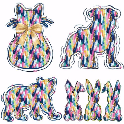 SUPERDANT 4 Stück Graffiti Tiere Wärmeübertragung Bär Kaninchen Hund Bügelbilder Kunststoff Aufkleber Set Kleidung Aufbügelbilder Für T Shirts Segeltuchtaschen Jacken DIY Bastelarbeiten 25x25cm von SUPERDANT