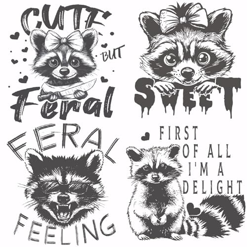 SUPERDANT 4 Stück Handgemalte Wärmeübertragungsaufkleber Mit Tiermotiven Waschbär Zum Aufbügeln Patches Aufkleber Waschbares Wärmeübertragungspapier Für Kapuzenpullover T Shirts Und Jacken von SUPERDANT