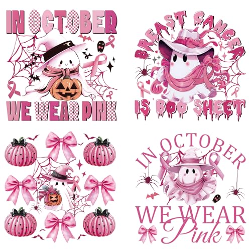 SUPERDANT 4 Stück Im Oktober Tragen Wir Pink Bügeltransferpapier Brustkrebsprävention Wärmeübertragungsaufkleber Geisterschleife Bügelbilder DTF Transfers Für Frauen Halloween Dekoration SUPERDANT 4 Stück Im Oktober Tragen Wir Pink Bügeltransferpapier Brustkrebsprävention Wärmeübertragungsaufkleber Geisterschleife Bügelbilder DTF Transfers Für Frauen Halloween Dekoration von SUPERDANT