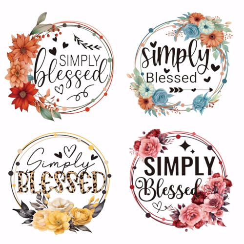 SUPERDANT 4 Stück Simply Blessed Wärmeübertragungsaufkleber Kranz Des Segens Zum Aufbügeln Aufbügler Patches Aufkleber Waschbares Aufkleberpapier Für Kleidung T Shirts Jeans Rucksäcke DIY von SUPERDANT